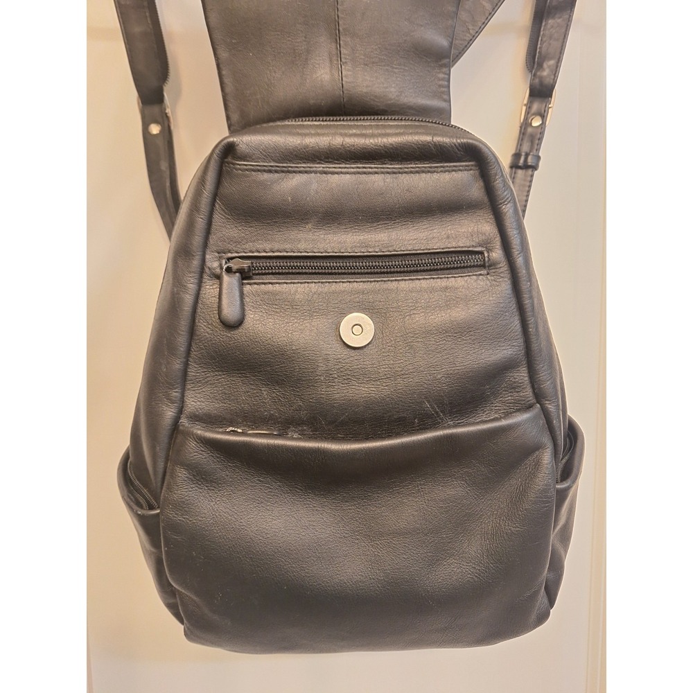 Derek Alexander Black Leather Sling Backpack Convertible Strap Travel Bag 90s - Picture 7 of 9